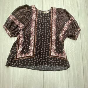 Dolan Women's Floral Bohemian Black Puff Sleeve Blouse Size Small